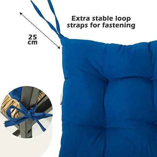 Cordones del 25 cm del Pack 6 Cojines Asiento 38x38cm, Funda Polyester, Relleno Fibra, Cómodos, Resistentes, Fácil de Limpiar Azul. BCASE