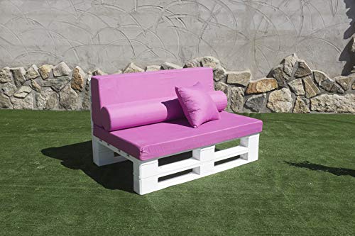 Vista en exterior con cojines del Sofá DE PALETS completamente  Nuevo. Lijado y Cepillado - Interior o Exterior. Sillón de PALETS para Patio (120cm X 80cm, Acabado Crudo) Palets Talavera