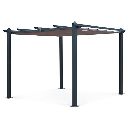 Pergola de Aluminio gris y toldo Marrón Pardo, 3x3 m. Alice's Garden