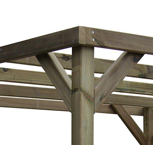 Detalle de la esquina de la estructura de la Pérgola Rústica de Madera tratada de 240x240x240 cm. AD servicios