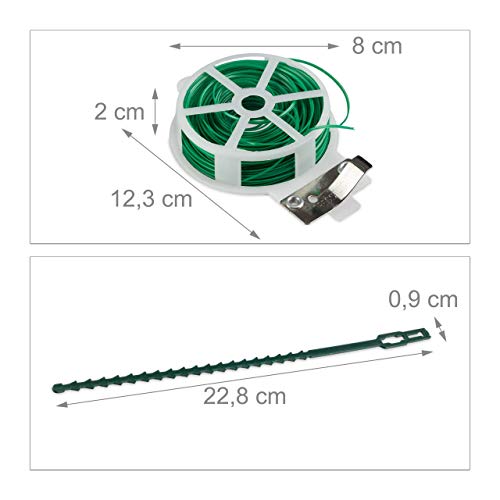 Verde Set de Soportes para Plantas, 110 Piezas, Clips, Alambre con cúter, Tutor para Rosas, Adultos Unisex, 2,00 x 8,00 x 12,30cm. Relaxdays