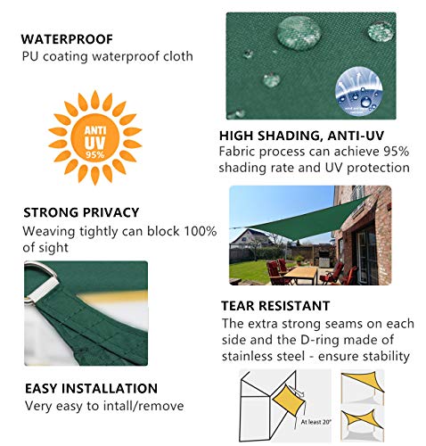 Características del Toldo de Sombra Rectangular 2x3m Protección 95% UV, Resistente Impermeable Transpirable, con ojales y cuerdas  Verde. Sekey