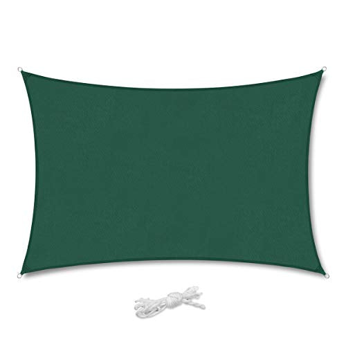 Vela de Sombra Rectangular 2x3m Protección 95% UV, Resistente Impermeable Transpirable, con ojales y cuerdas  Verde. Sekey