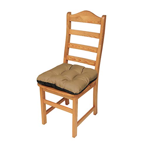Silla de madera con el cojín Juego de 6 Cojines de Asiento de Silla 45x45 cm para Interior y Exterior Cómodos e Impermeables para Muebles de Jardin, Terraza o Suelo - Beige. SuperKissen24.