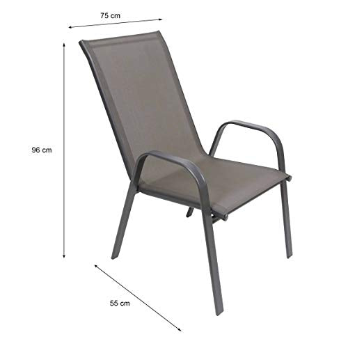 Medidas de la Silla Metálica APILABLE con Lona PVC. Ideal para Jardin O TERRAZA. (75 x 55 x 96cm) (Gris/Lona Gris Oscuro). Thesecrethome