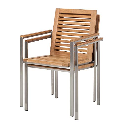 Apile las Sillas apilables de jardín de madera de teca y acero inoxidable con reposabrazos. CHICREAT