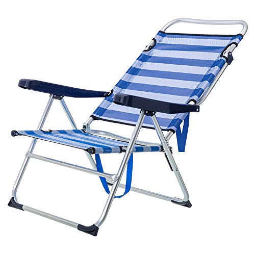 Respaldo reclinado de la Silla de Aluminio plegable de Playa color Azul Marino 61x66x110 cm. LOLAhome