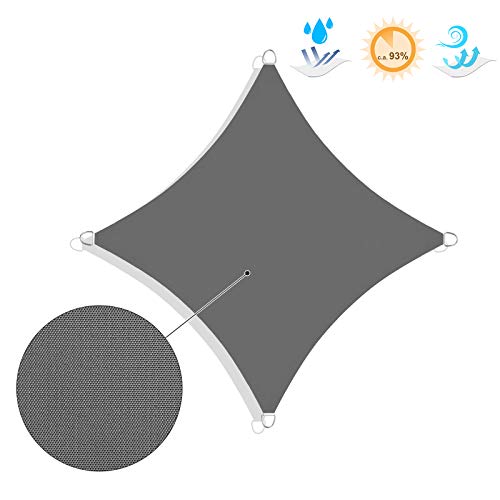 Detalle del tejido y características del Toldo Vela de Sombra 3x3 m para Jardín, Resistente a la Intemperie Protección Solar, PES Poliéster, 93% Bloque UV, Gris Antracita GSH33GYV1. SONGMICS