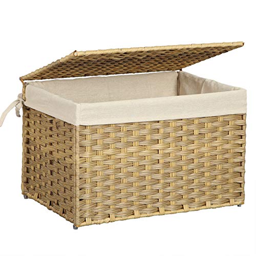 Caja de Almacenamiento de Estilo Ratán, de 65L, con Asas, Tapa, y forro lavable Rectangular, Natural Vista general. RST56NL. SONGMICS 
