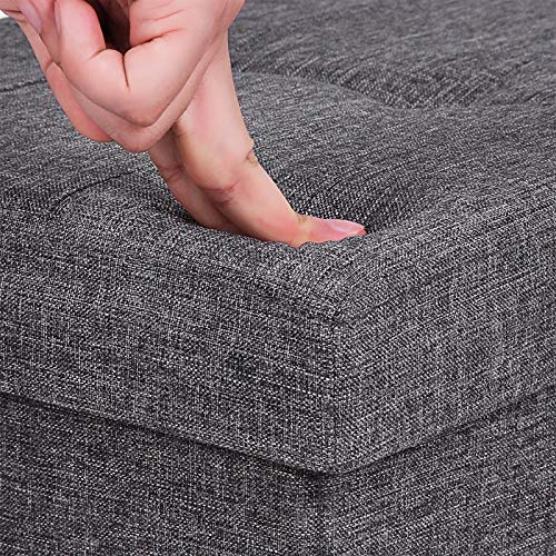 Detalle del acolchado del Taburete Plegable para almacenaje Lino Gris oscuro. 76 x 38 x 38 cm LSF47K. Songmics