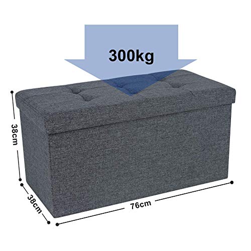 Medidas y peso soportado del Taburete Plegable para almacenaje Lino Gris oscuro. 76 x 38 x 38 cm LSF47K. Songmics