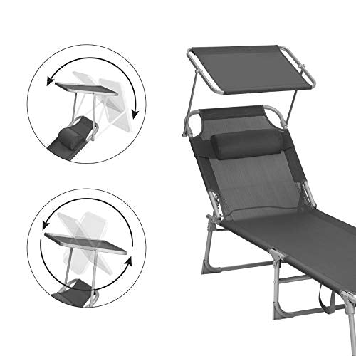 Libertad de posicionamiento de parasol de la Tumbona Reclinable con Reposacabezas, Respaldo y Parasol Reclinables, Ligera, Plegable, 53 x 193 x 29,5 cm, Carga 150 kg, para el Jardín, Gris Oscuro GCB19UV1. SONGMICS