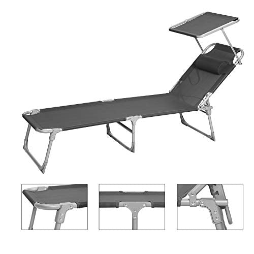 Detalles de estructura plegable de la Tumbona Reclinable con Reposacabezas, Respaldo y Parasol Reclinables, Ligera, Plegable, 53 x 193 x 29,5 cm, Carga 150 kg, para el Jardín, Gris Oscuro GCB19UV1. SONGMICS
