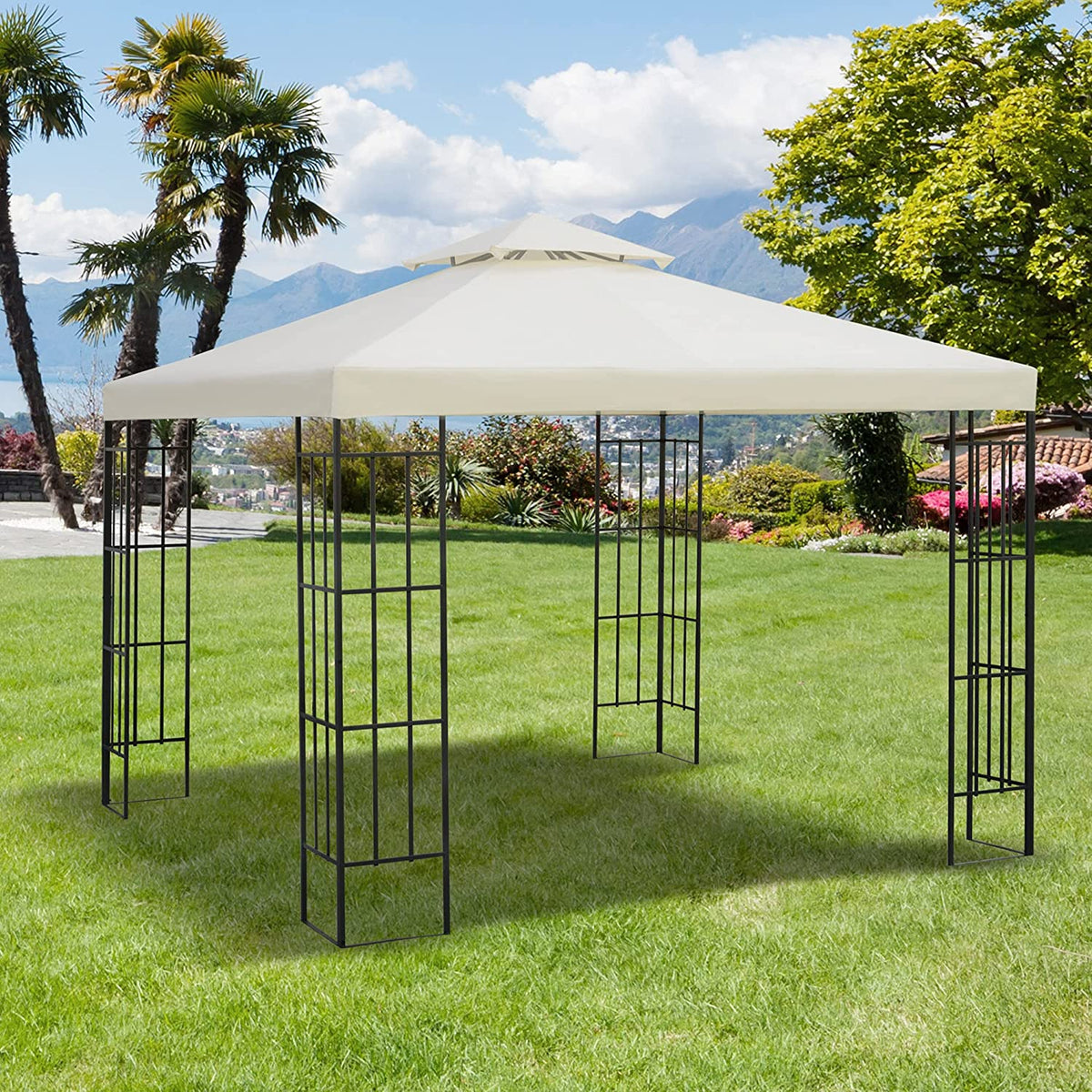 Vista en jardín con carpa con nuevo Techo de Reemplazo 3X3 m para Carpa, Color Crema. Outsunny