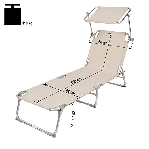 Medidas y peso soportado de la hamaca cama del Set de 2 Cama Hamaca Tumbonas de Aluminio Plegable con Parasol para Exterior. TecTake