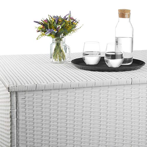 Detalle ambiente del Baúl de Almacenaje, Impermeable e Inoxidable, Estructura de Aluminio Poliratán, 750 L, 145 x 82,5 x 79,5 cm (Blanco | No. 403277). 800715 Tectakes. 