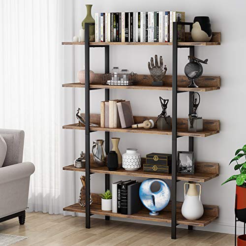 Vista en salón de Estantería para Libros estilo Industrial muy Estable con 5 estantes. Estructura de Hierro. Ideal para el hogar o la Oficina. Tribesigns