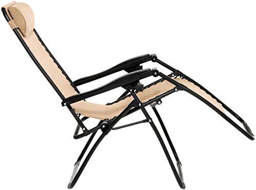 Tumbona Gravedad Cero, Beige. Silla Plegable. Amazon Basics. Detalle reclinable lateral