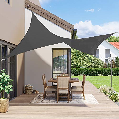 Bonito patio a la sombra del Toldo Vela de Sombra 3x3 m para Jardín, Resistente a la Intemperie Protección Solar, PES Poliéster, 93% Bloque UV, Gris Antracita GSH33GYV1. SONGMICS
