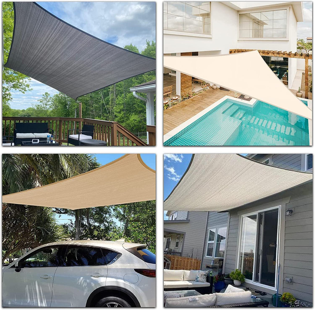 Diversidad de usos, formatos y colores variados en ambientes con la Vela de Sombra Transpirable, Sunnylaxx