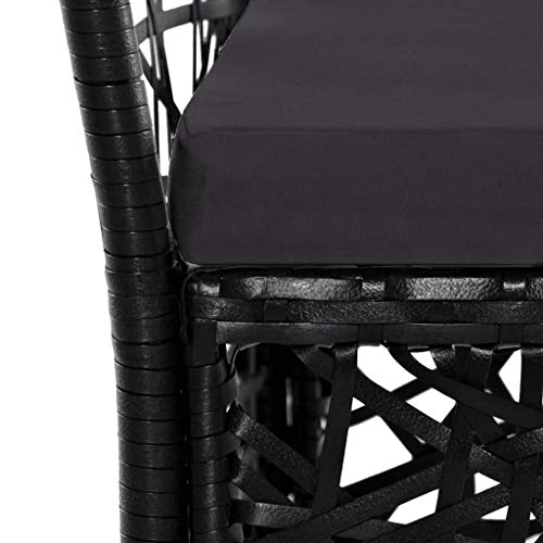 Detalle de cojín y estructura de Juego de 2 Sillones para Patio o Jardín en Ratán Sintético y Cojines Negro o Gris. VidaXL