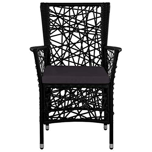 Vista frontal de Juego de 2 Sillones para Patio o Jardín en Ratán Sintético y Cojines Negro o Gris. VidaXL