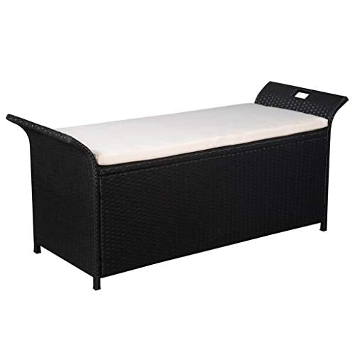 Banco de Almacenaje Ratán Sintético 138x50x60 cm Negro Crema Asiento Casa. Cojín Banco. vidaXL 