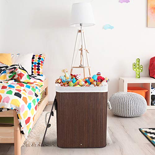 Cesto para la Colada de Bambú Cesto para Ropa Bambú 60L Cestos para la Colada con Asas Cesta para Ropa Pelegable Saco extraíble para la Ropa Sucia (Marrón Oscuro). Virklyee. Detalle para guardar juguetes