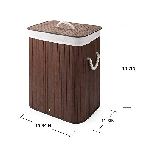 Cesto para la Colada de Bambú Cesto para Ropa Bambú 60L Cestos para la Colada con Asas Cesta para Ropa Pelegable Saco extraíble para la Ropa Sucia (Marrón Oscuro). Virklyee. Detalle medidas