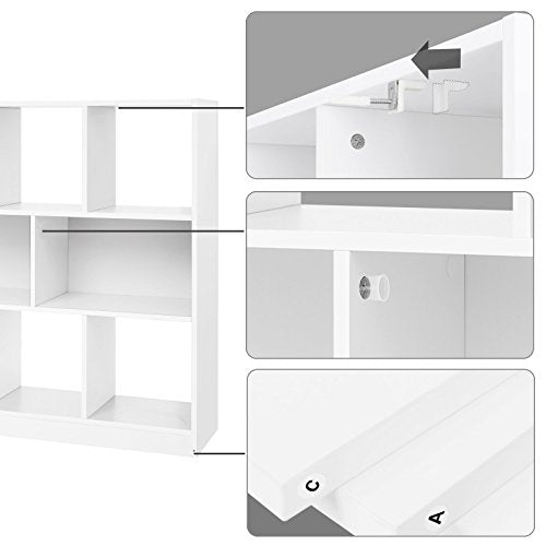 Detalles de Librería de Madera Blanca con Cubos y estantes Abiertos para Libros en Sala de Estar, Dormitorio y Oficina, LBC52WT. VASAGLE