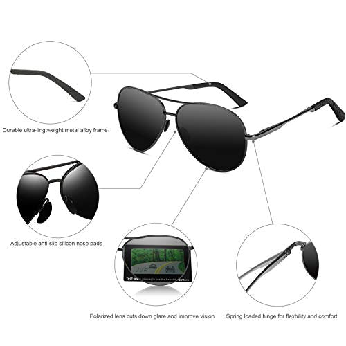 Características de Gafas de sol Unisex Polarizadas Aviador Protección UV400 Negro V101 por VVA
