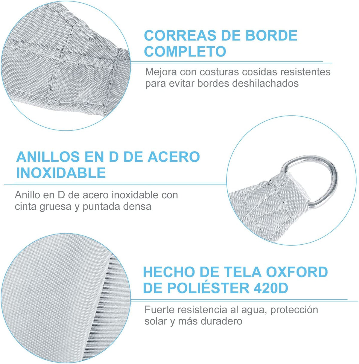 Toldo vela Impermeable, protección Rayos 95% UV, Resistente e Impermeable, Gris, 2x3 m. Wokkol